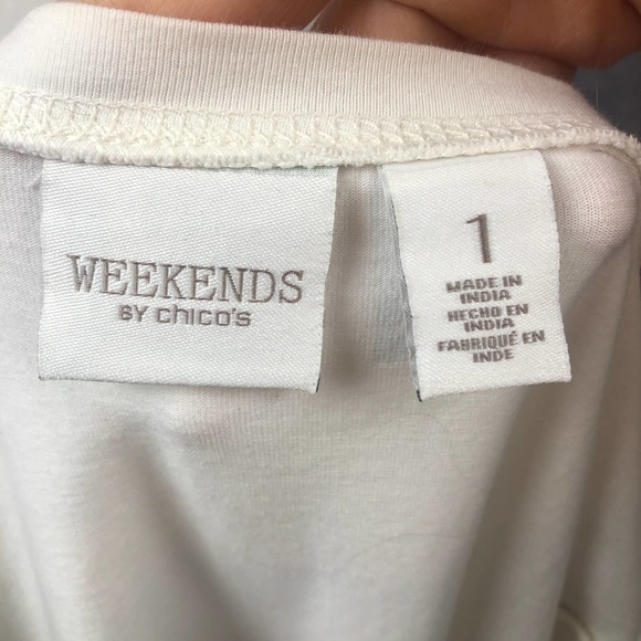 Weekends by Chico's Shirt Women 1 Medium Long Sleeve Rhinesone Floral Cotton Top - Picture 2 of 14